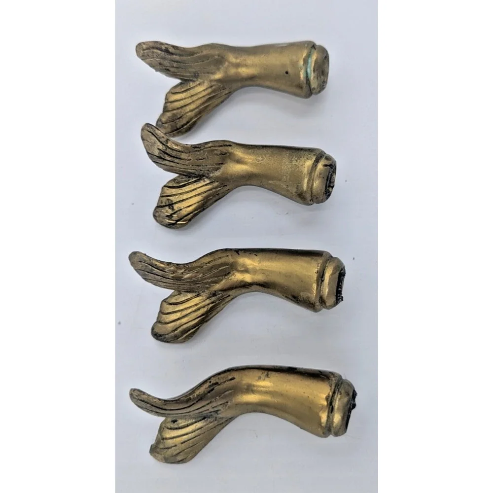 4 Brass Fish Tail Foot End Slip on Part Solid Decor Repurpose Furniture Pieces